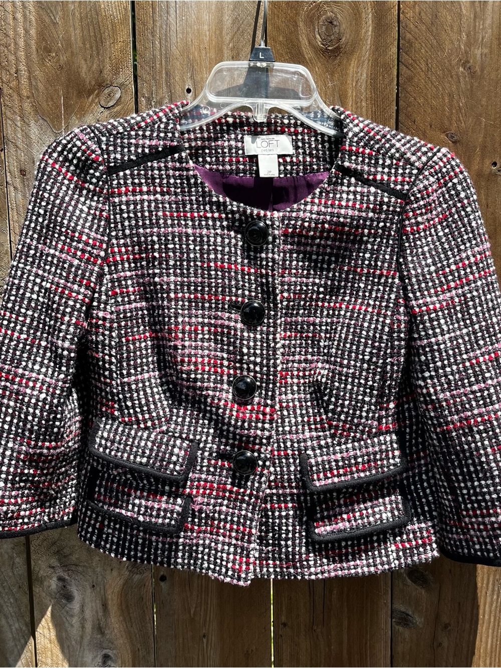 Loft Women’s Tweed Button-Front Jacket in Black & Pink Accepting Offers - Picture 4 of 6